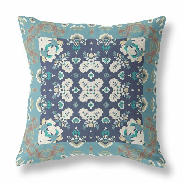 Homeroots 26 in. Glacier Blue & Grey Rose Box Indoor & Outdoor Zippered Throw Pillow 411128